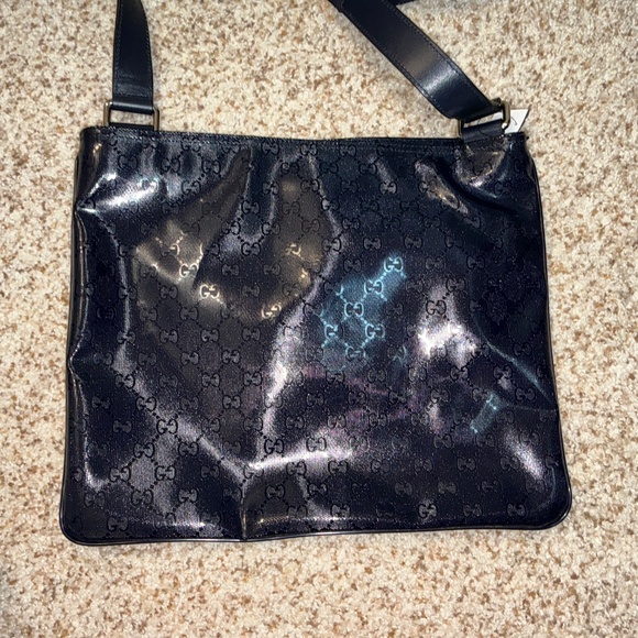 New Gucci Messenger Bag GG Prime 201446 Navy PVC Leather Crossbody Logo Flat No - Picture 2 of 5